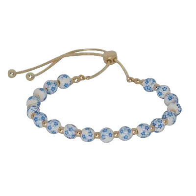 Ceramic Bead Slider Braclelet Gold/Blue Bracelets and Bangles Fabienne