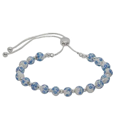 Ceramic Bead Slider Braclelet Silver/Blue Bracelets and Bangles Fabienne