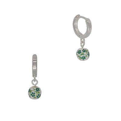 Ceramic Bead Huggie Earrings Silver/Green Earrings Fabienne
