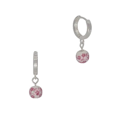 Ceramic Bead Huggie Earrings Silver/Pink Earrings Fabienne