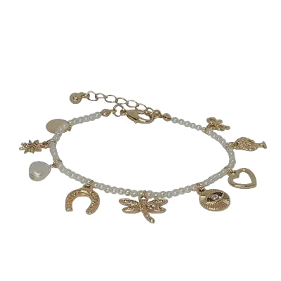 Multi Charm Braclelet Gold/Cream Bracelets and Bangles Fabienne