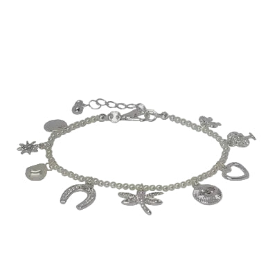 Multi Charm Braclelet Silver/Cream Bracelets and Bangles Fabienne