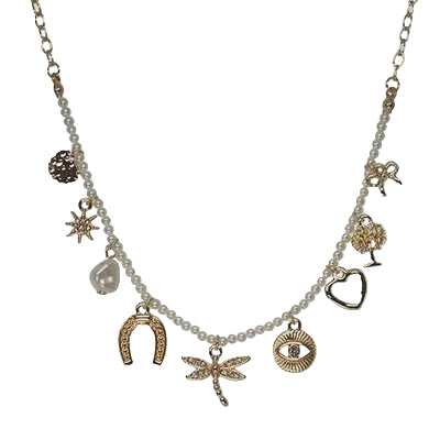 Multi Charm Necklace Gold/Cream Necklaces Fabienne