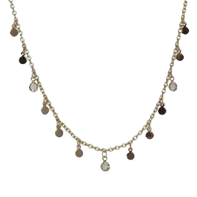 Metal Disc & Cz Charm Necklace Gold/Clear Necklaces Fabienne