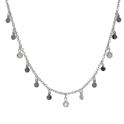 Metal Disc & Cz Charm Necklace Silver/Clear Necklaces Fabienne