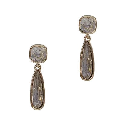 Two Pce Squ & T/Crop Cz Post Earrings Gold/Clear Earrings Fabienne