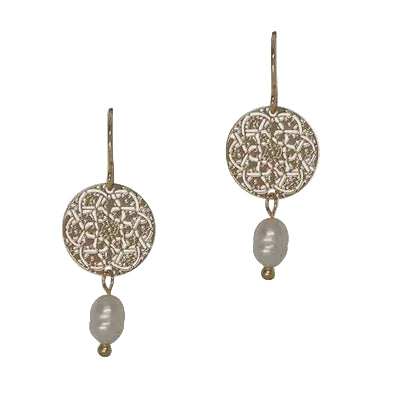 Egg Pearl Sml Disc Filigree Fh Earring Gold/Cream Earrings Fabienne