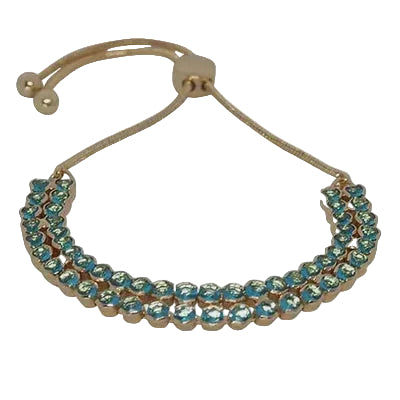 Double LINE Rnd Cz Slider Braclelet Gold/Aquamarine Bracelets and Bangles Fabienne