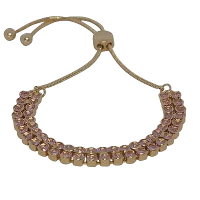 Double LINE Rnd Cz Slider Braclelet Gold/Pink Bracelets and Bangles Fabienne