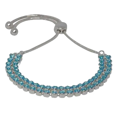 Double LINE Rnd Cz Slider Braclelet Silver/Aquamarine Bracelets and Bangles Fabienne