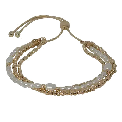 Tri Layer W/Feat Pearl Slider Braclelet Gold/Cream Bracelets and Bangles Fabienne