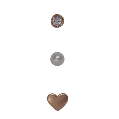 Rnd Cz/Ball Prl/Heart Post Earring Trio Rose Gold/Clear Earrings Fabienne