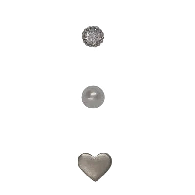 Rnd Cz/Ball Prl/Heart Post Earring Trio Silver/Clear Earrings Fabienne