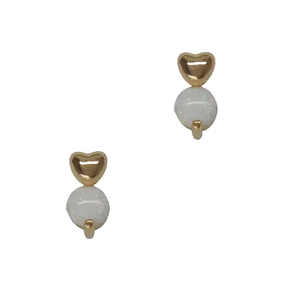 Heart & Opal Drop Post Earrings Gold/White Earrings Fabienne
