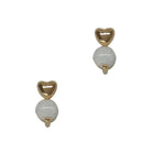 Heart & Opal Drop Post Earrings Gold/White Earrings Fabienne