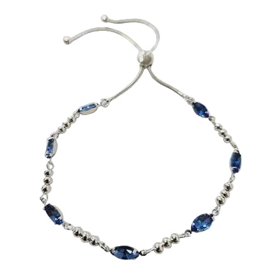 Marquise Cz & Metal Ball Slider Braclelet Silver/Sapphire Bracelets and Bangles Fabienne