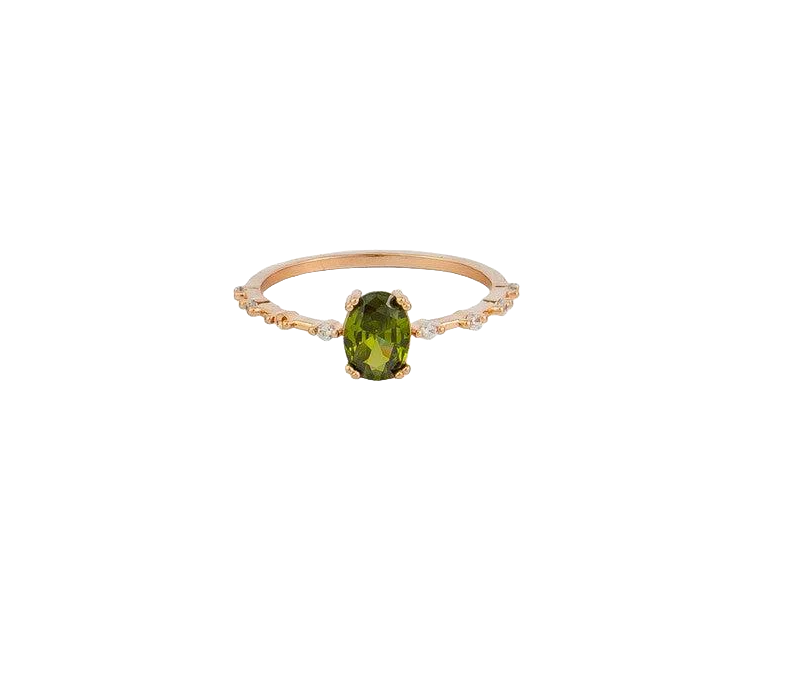Rose Gold Olive Crystal Emma Ring Rings Tiger Tree   