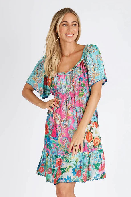 Finch Shirred Dress Multi - Global Free Style