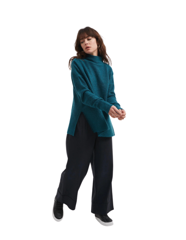 Funnel Neck Easy Knit Teal Blue Tops Tirelli M(10)  