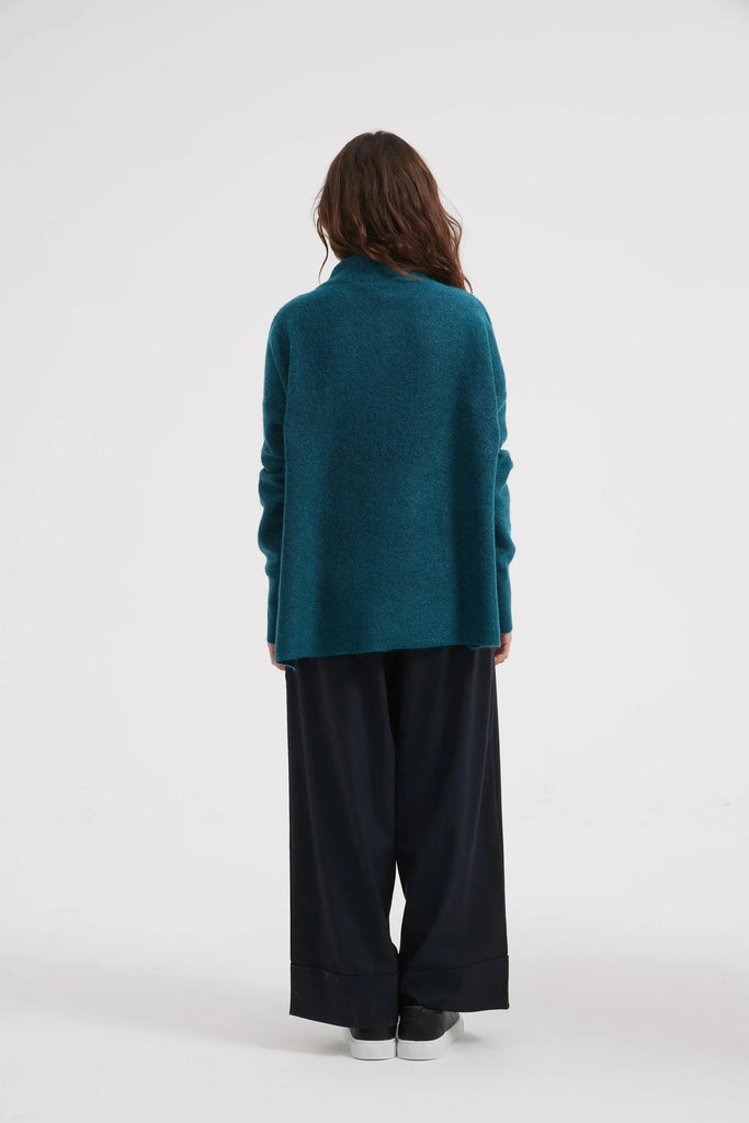 Funnel Neck Easy Knit Teal Blue Tops Tirelli   