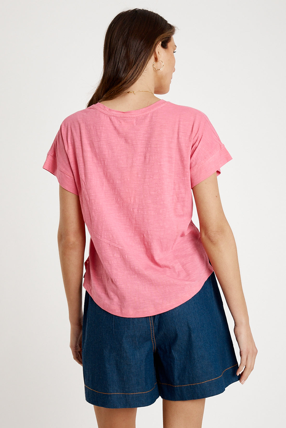 T-shirt Plain Round Neck Carnation Tops Ibisa