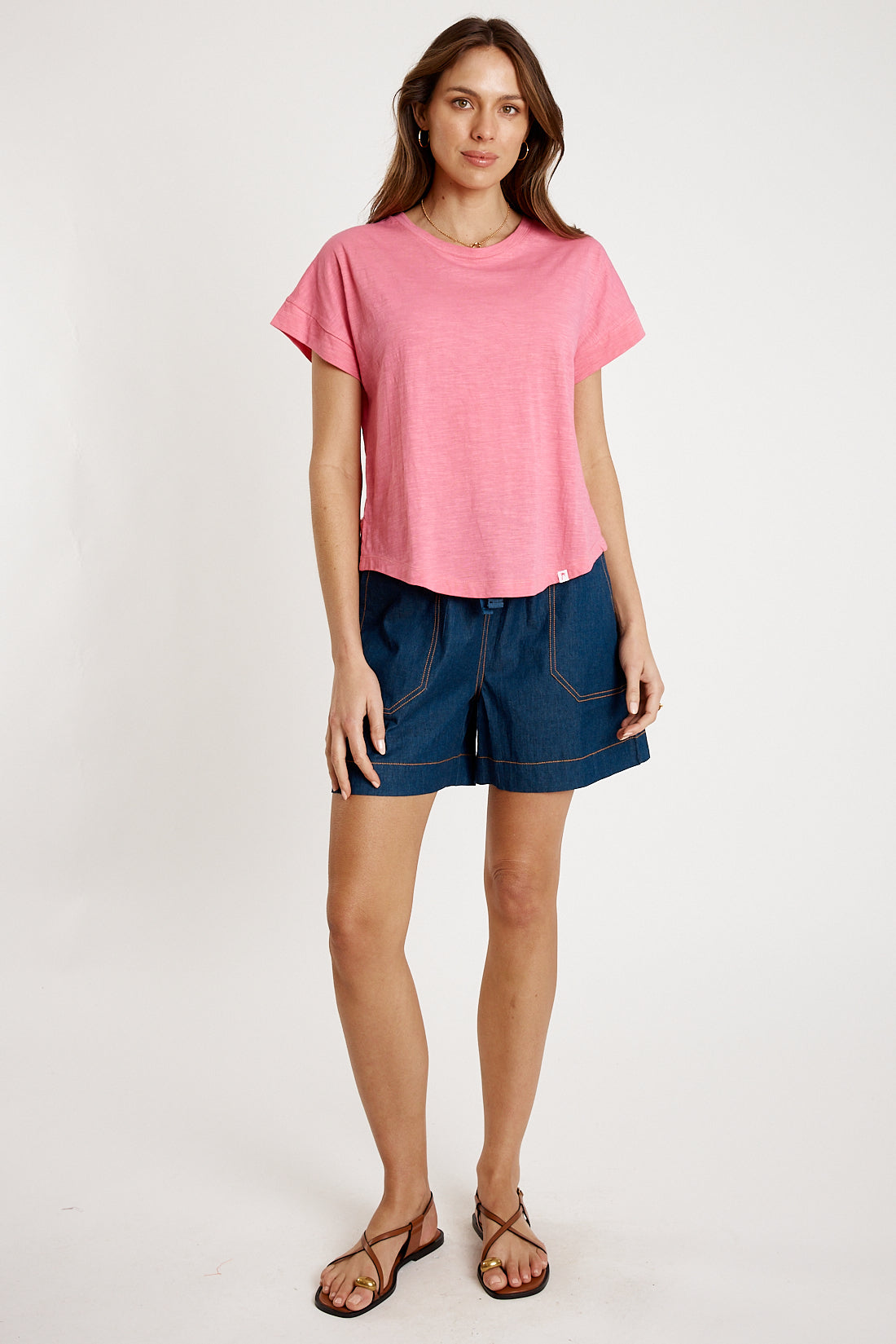 T-shirt Plain Round Neck Carnation Tops Ibisa