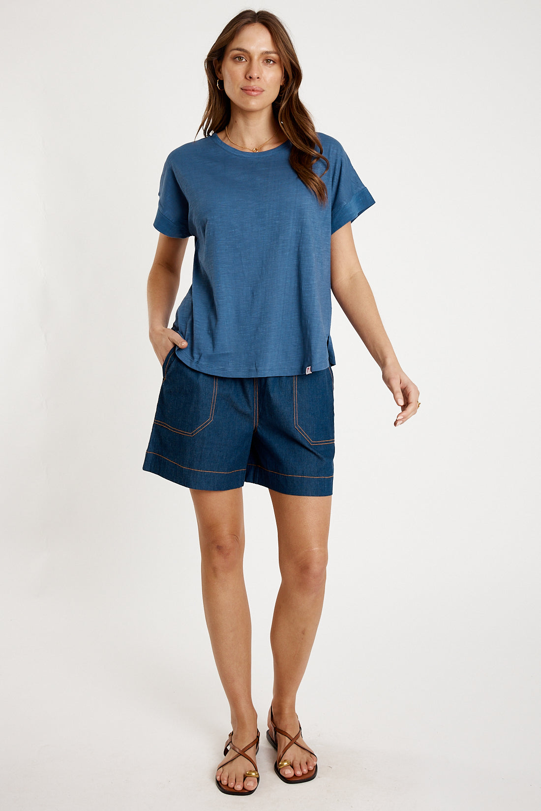 T-shirt Plain Round Neck Navy Tops Ibisa