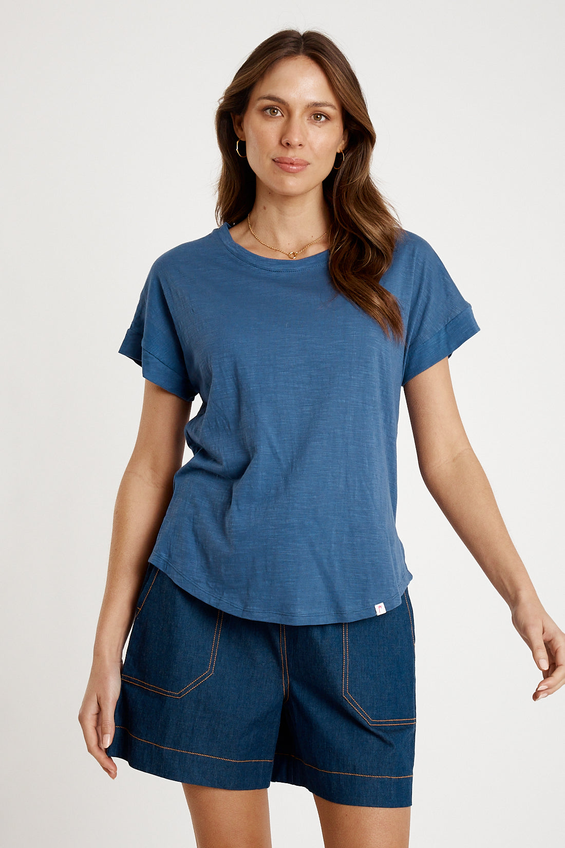 T-shirt Plain Round Neck Navy Tops Ibisa