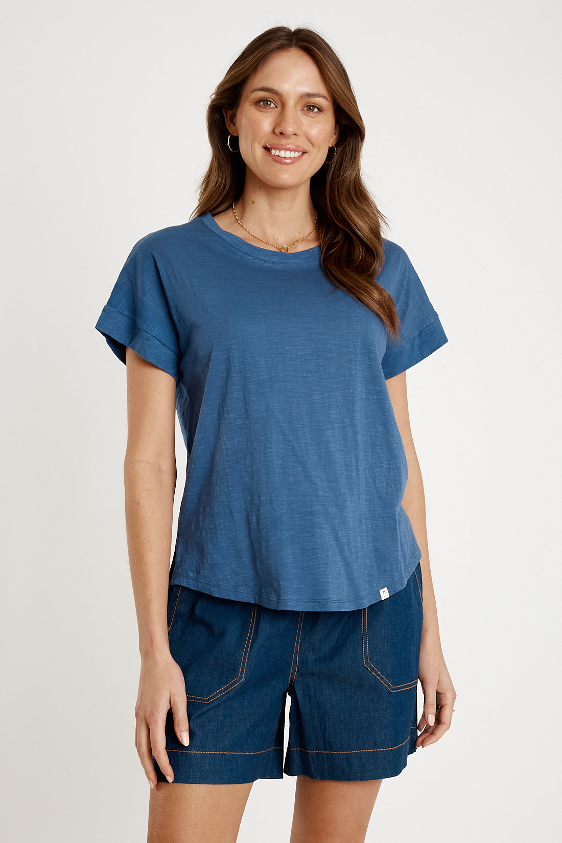 T-shirt Plain Round Neck Navy Tops Ibisa
