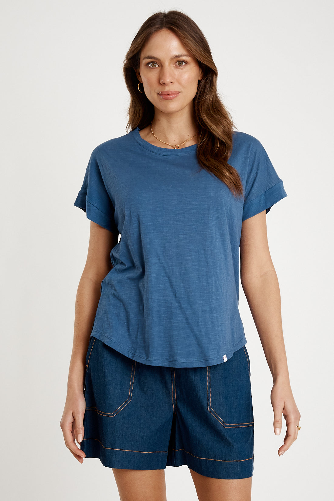 T-shirt Plain Round Neck Navy Tops Ibisa