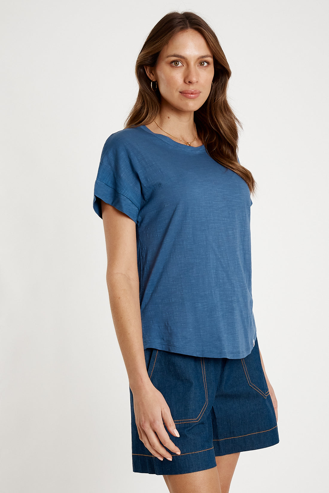 T-shirt Plain Round Neck Navy Tops Ibisa