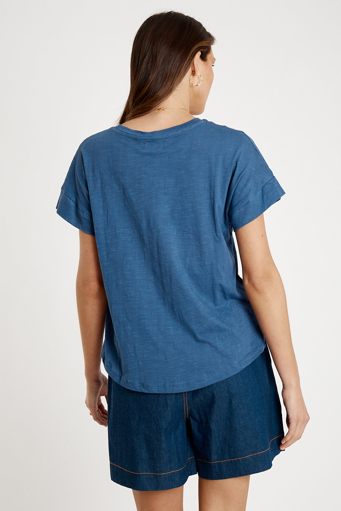 T-shirt Plain Round Neck Navy Tops Ibisa