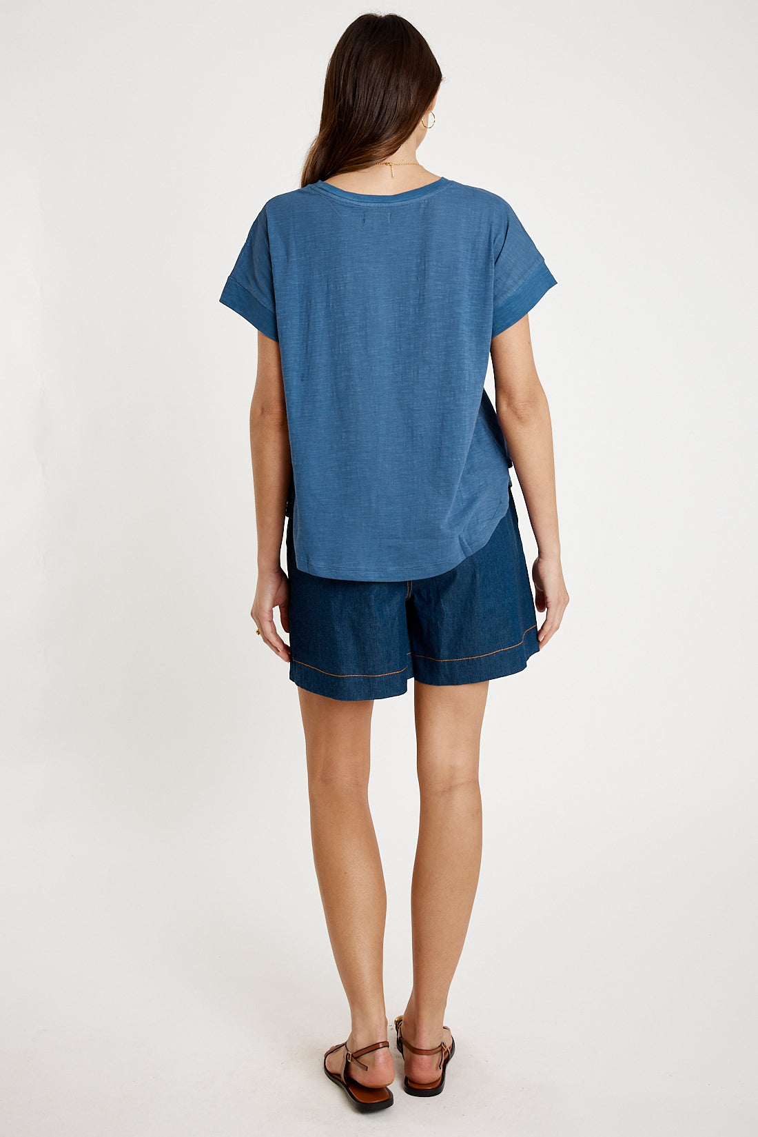 T-shirt Plain Round Neck Navy Tops Ibisa
