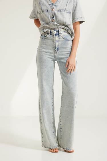 Wide Leg Denim Jeans Bottoms Rose Bullet