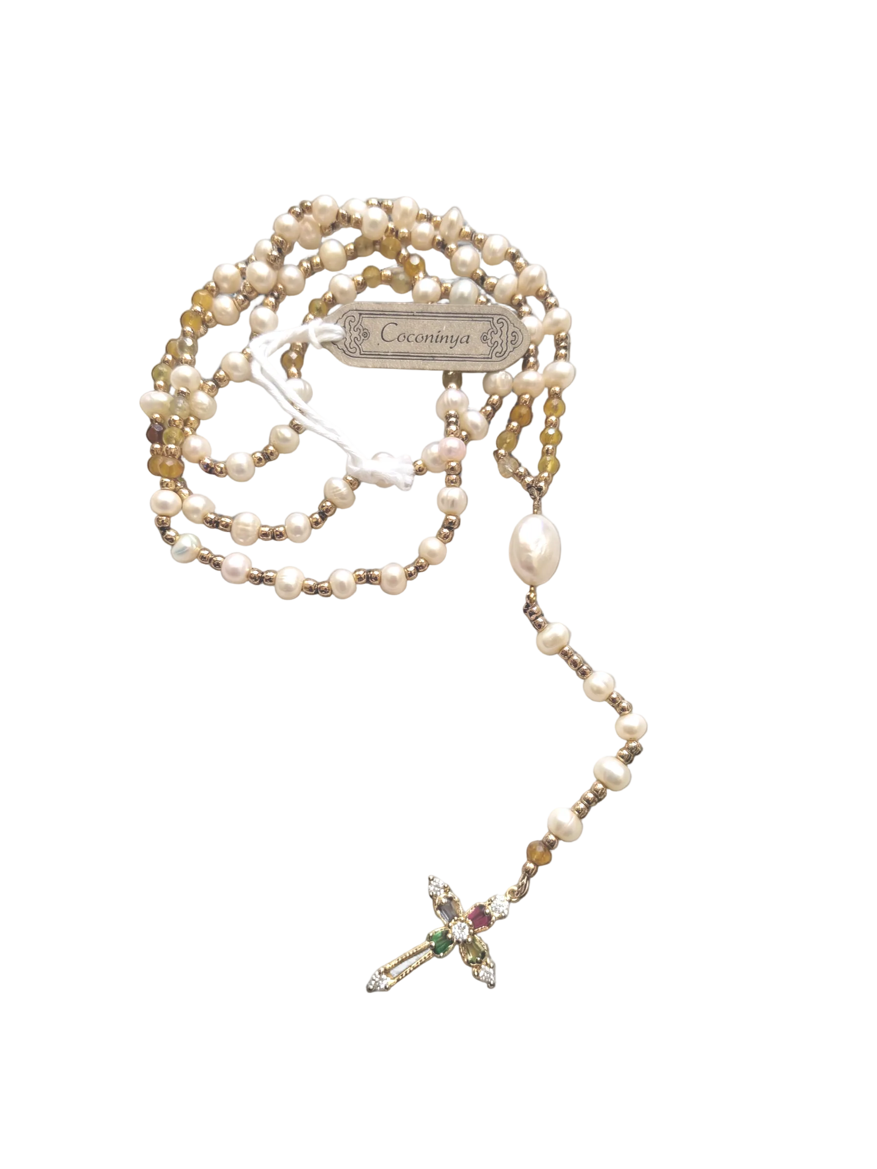 Freshwater Yellow, Pearl and Gold Rosary Beads Necklaces Coconinya