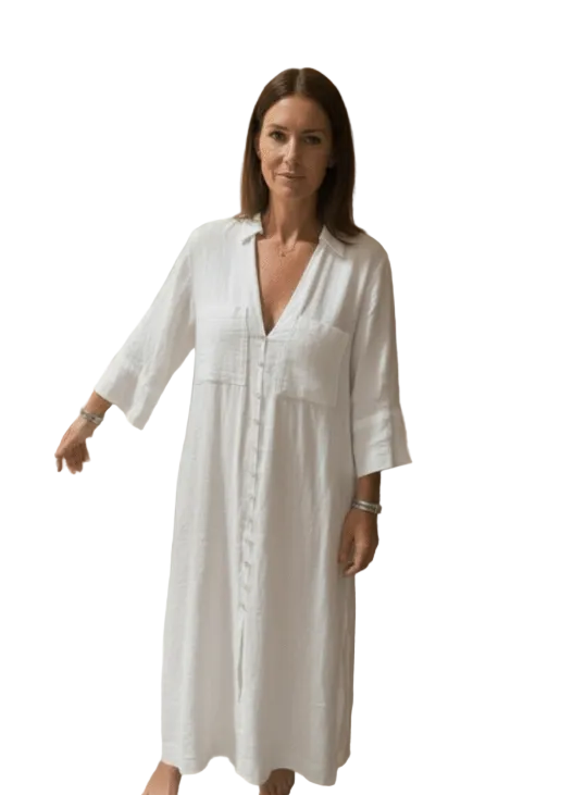 Linen Viscose White Raffa Dress Dresses Coconinya S