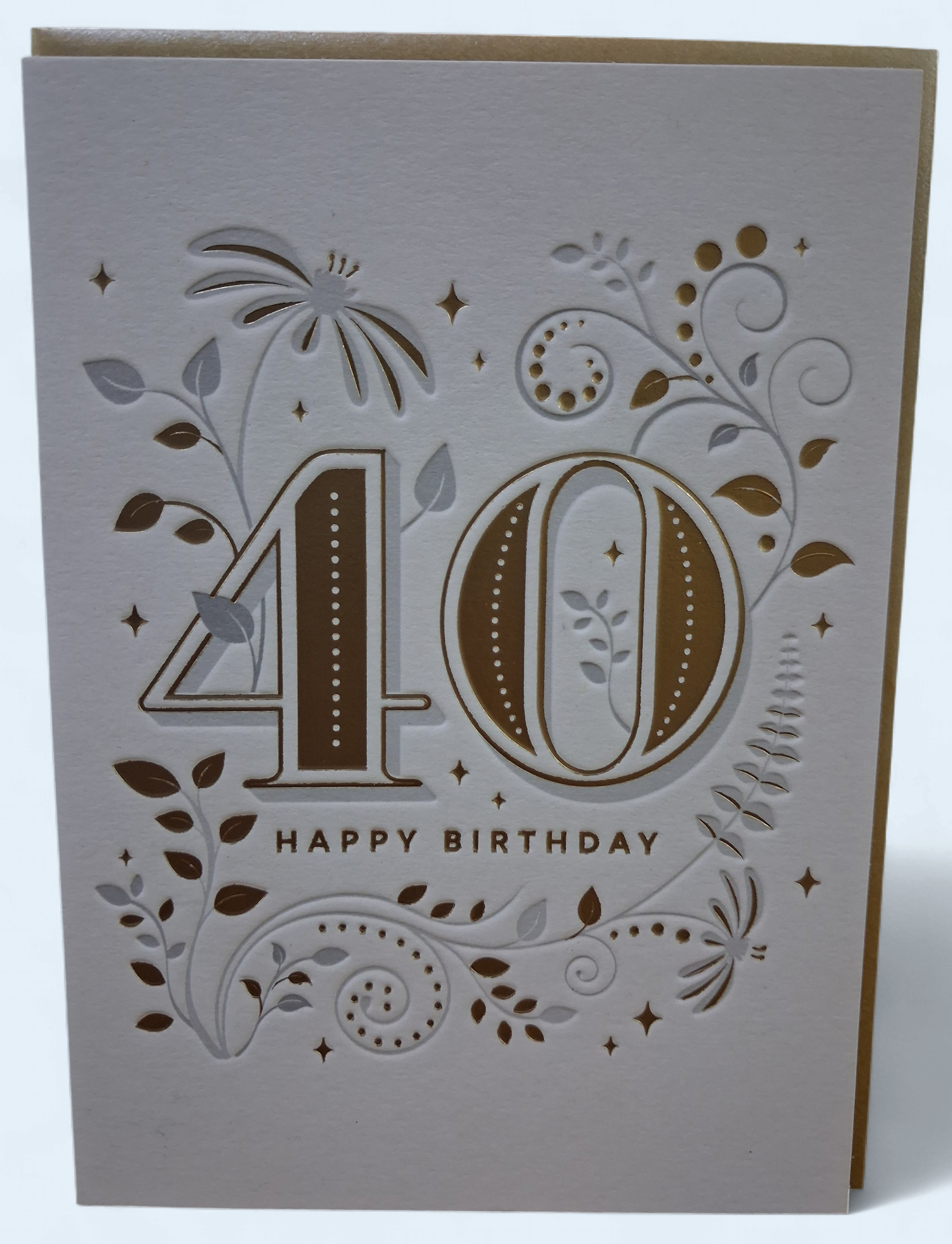 40th Birthday Card- Gold Embossed Cards and Wrap Waterlyn