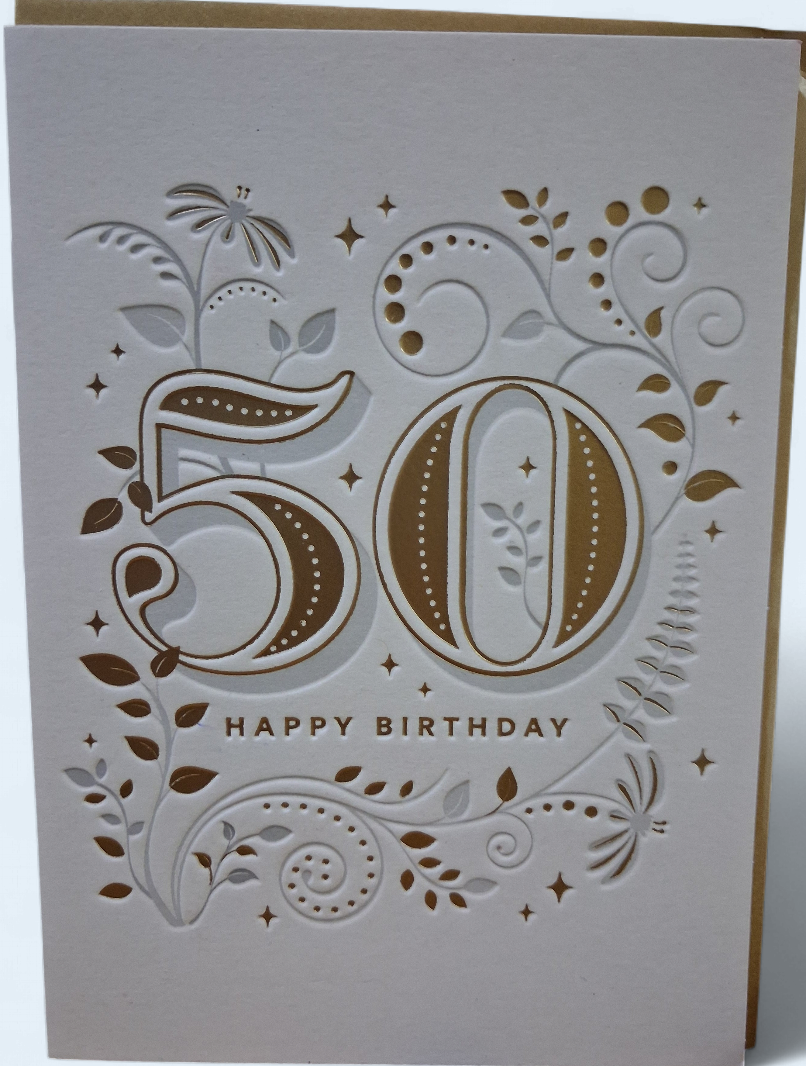 50th Birthday Card- Gold Embossed Cards and Wrap Waterlyn