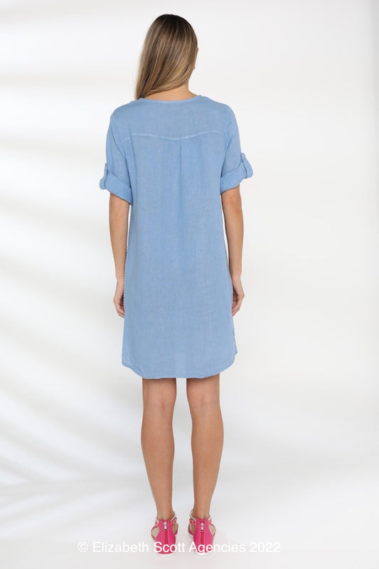 Linen Shirt Dress Denim - Global Free Style