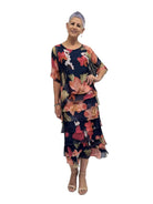Multi Layers Dress Multi Navy/Coral Floral Dresses La Strada S(8)