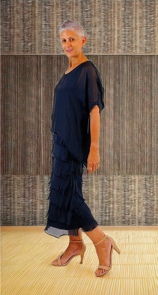 Silk Dress Frayed Layer dress Navy Dresses La Strada   