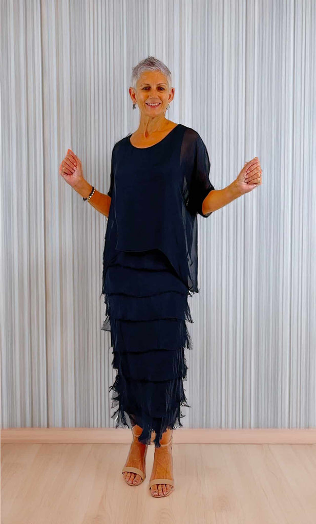 Silk Dress Frayed Layer dress Navy Dresses La Strada   