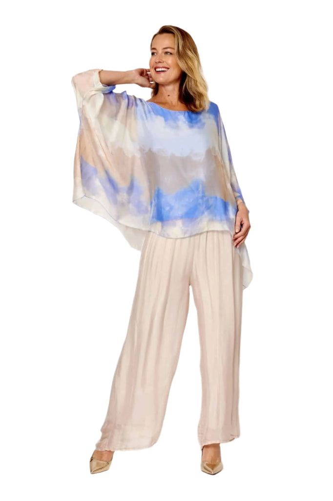 Silk Kaftan Top Blue Print Tops La Strada   