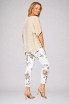 Mesh Panel Short Sleeve Top Beige Tops La Strada