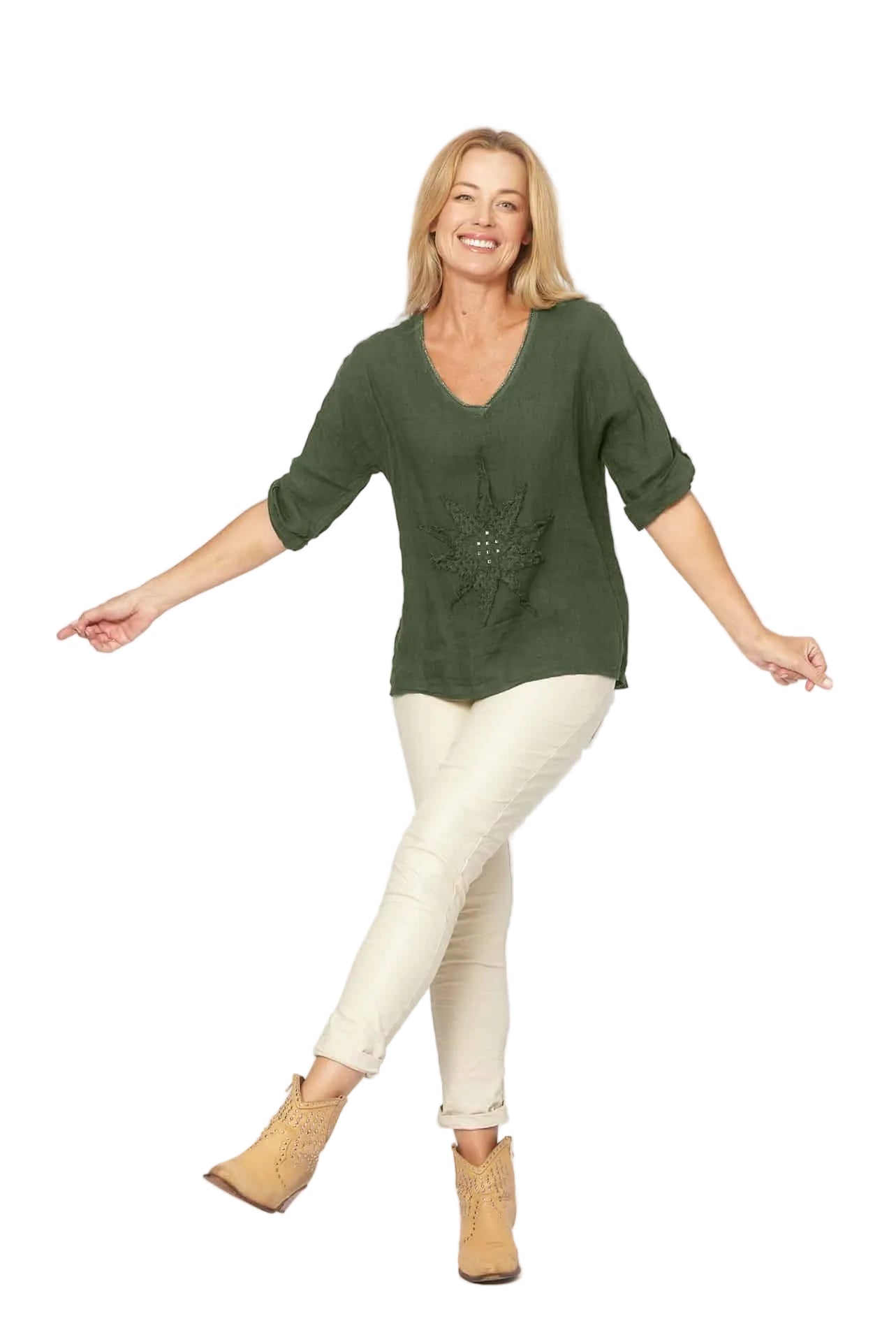 Applique Flower Metalic Trim Top Military Tops La Strada S(8-10)