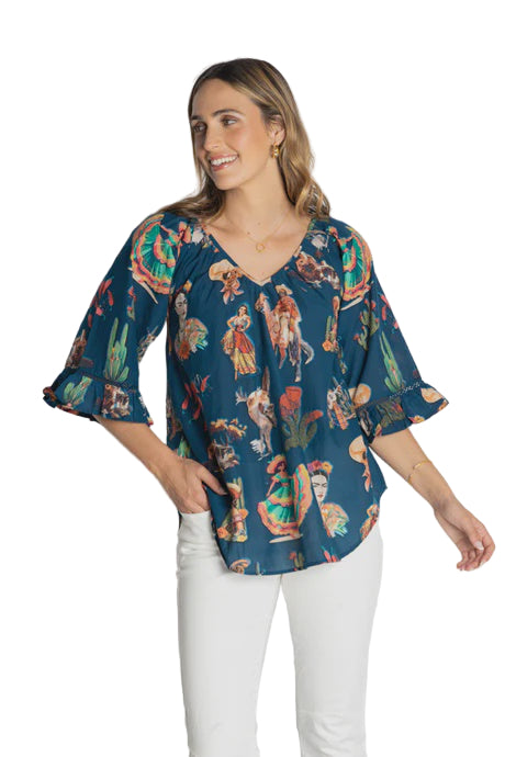 Arriba Top Navy Tops Lula Life S(8-10)