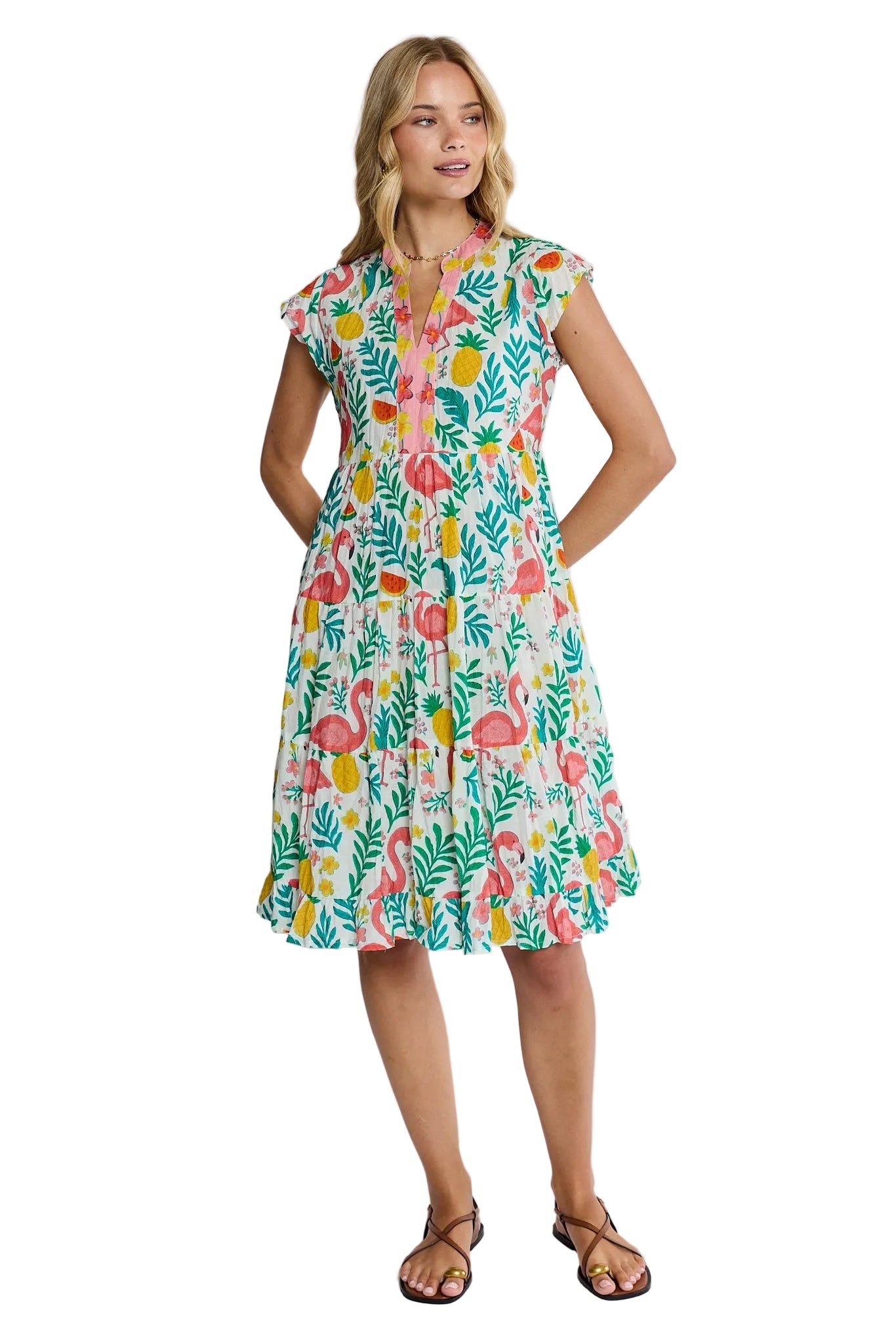 Flamingo Tier Dress White Dresses Lula Life XS(36)