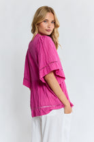 Laverne PIN Tuck Top Fuschia Tops Lula Life