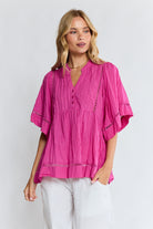 Laverne PIN Tuck Top Fuschia Tops Lula Life