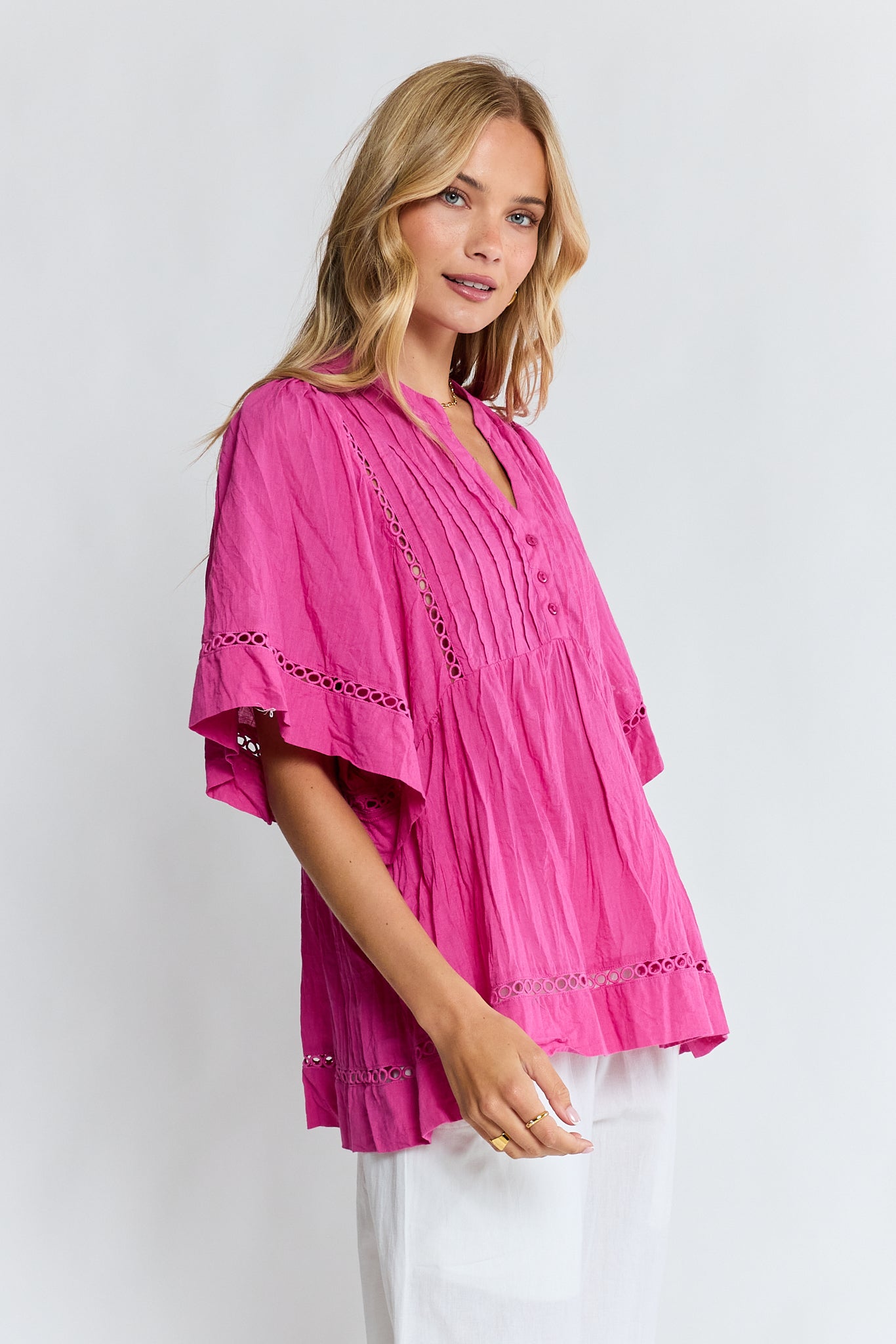 Laverne PIN Tuck Top Fuschia Tops Lula Life